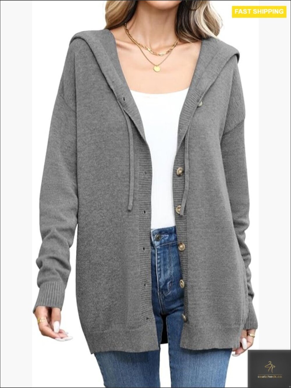 Oversized Button Front Hooded Cardigan Sweater Long Sleeve Knit Open Front Coat